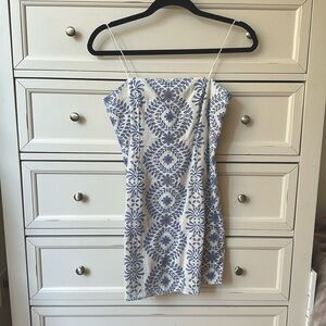 White and Blue Linen Mini Dress